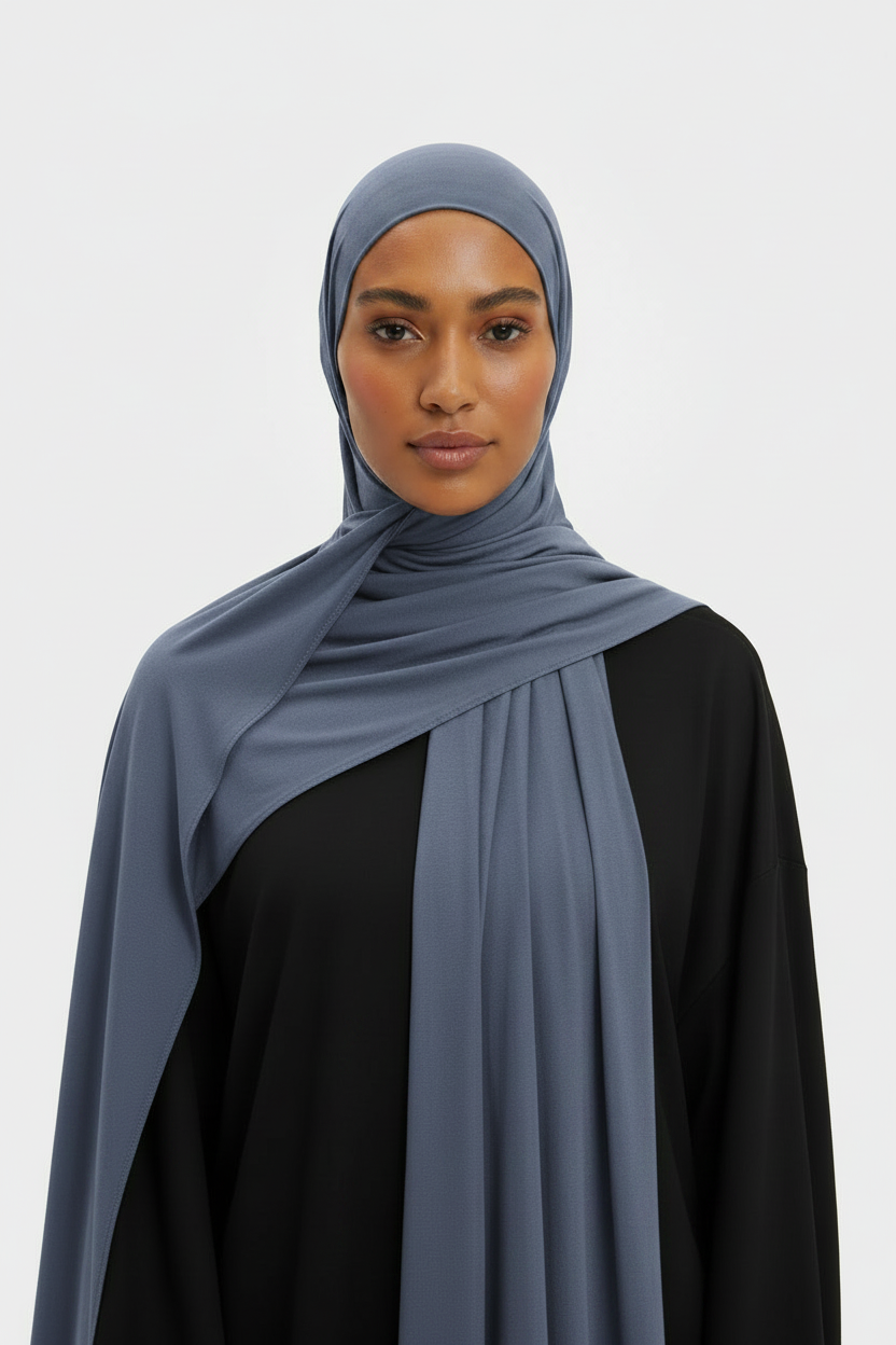 #6F8FAF Steel Blue Scarf - Model
